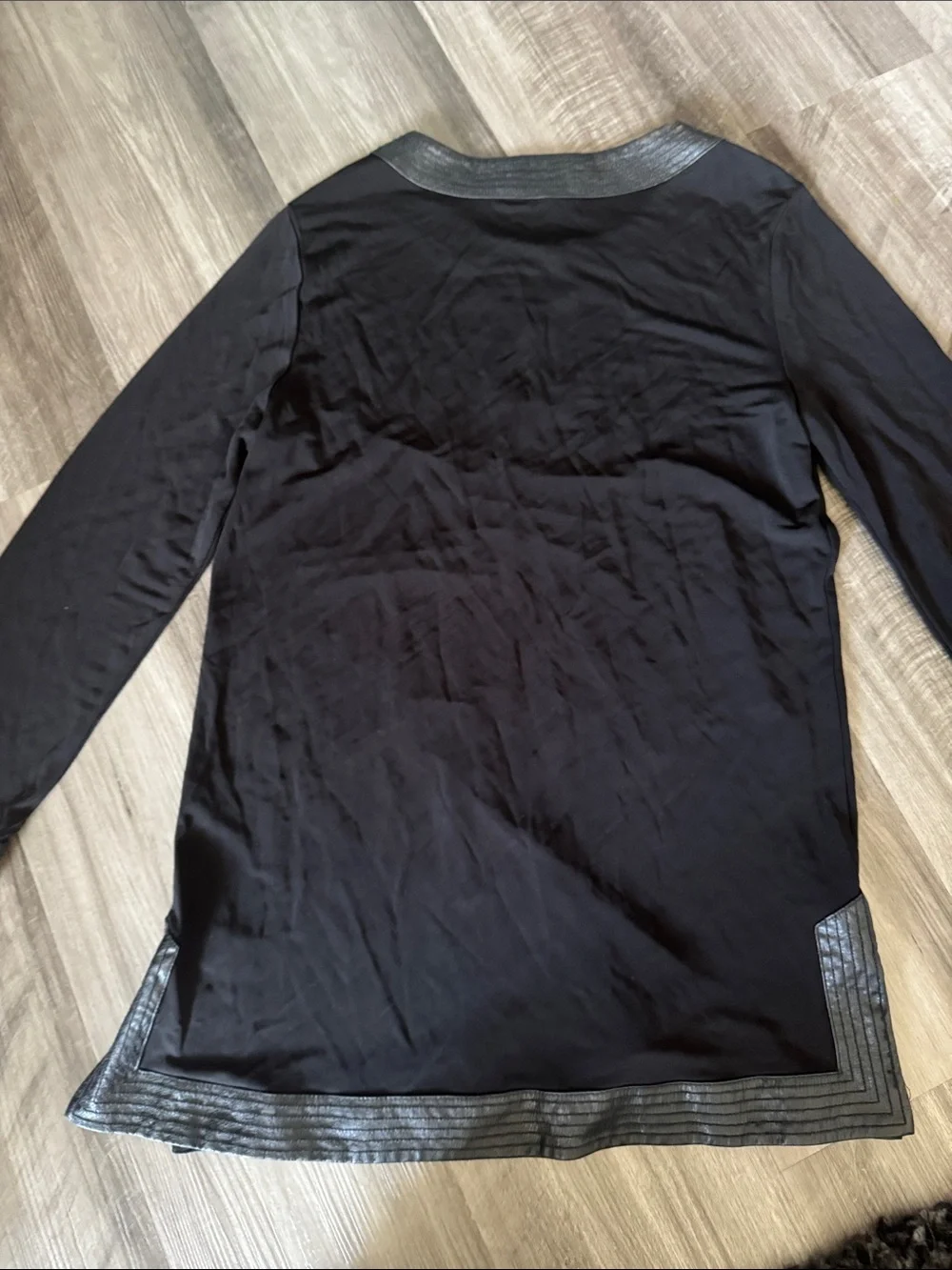 Tory Burch large black tunic top shirt leather trim women’s casual